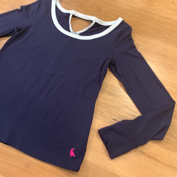 THOMAS KELLY ~Size L~Classic Navy & White Trim Stretch Top ~ - Picture 4 of 14